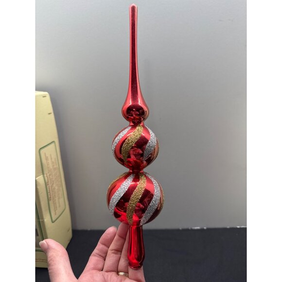 Hand Decorated FADED European Glass Christmas Tree Top Ornament Red & Gold Glitt - Picture 7 of 11